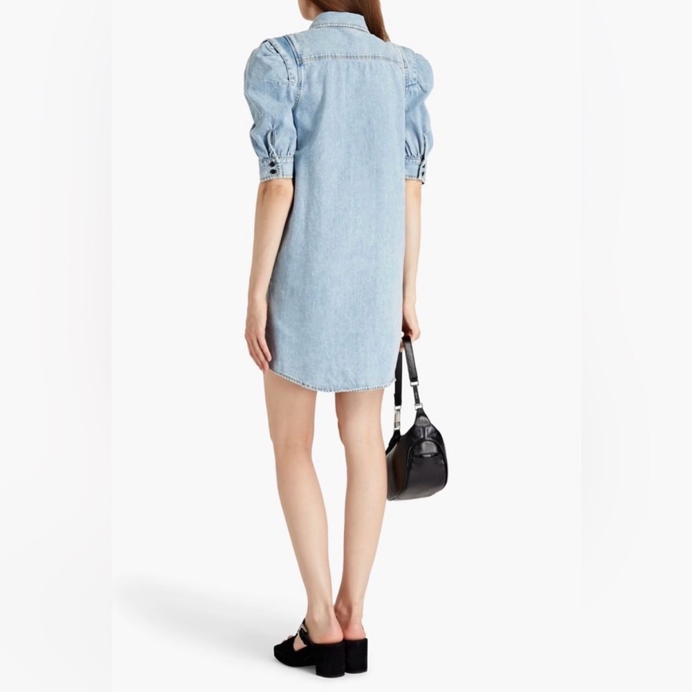 Frame Rosette Puff Sleeve Denim Shirt Dress Small - Picture 2 of 6
